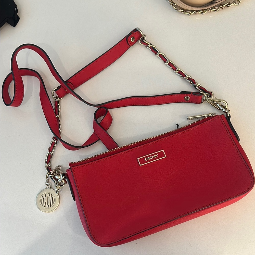 DKNY Red Crossbody Bag with Silver Hardware